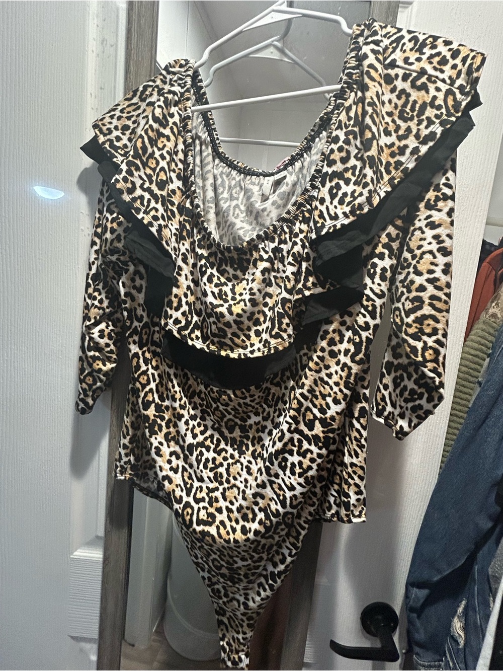 Leopard Print Ruffle Women’s Top bodysuit